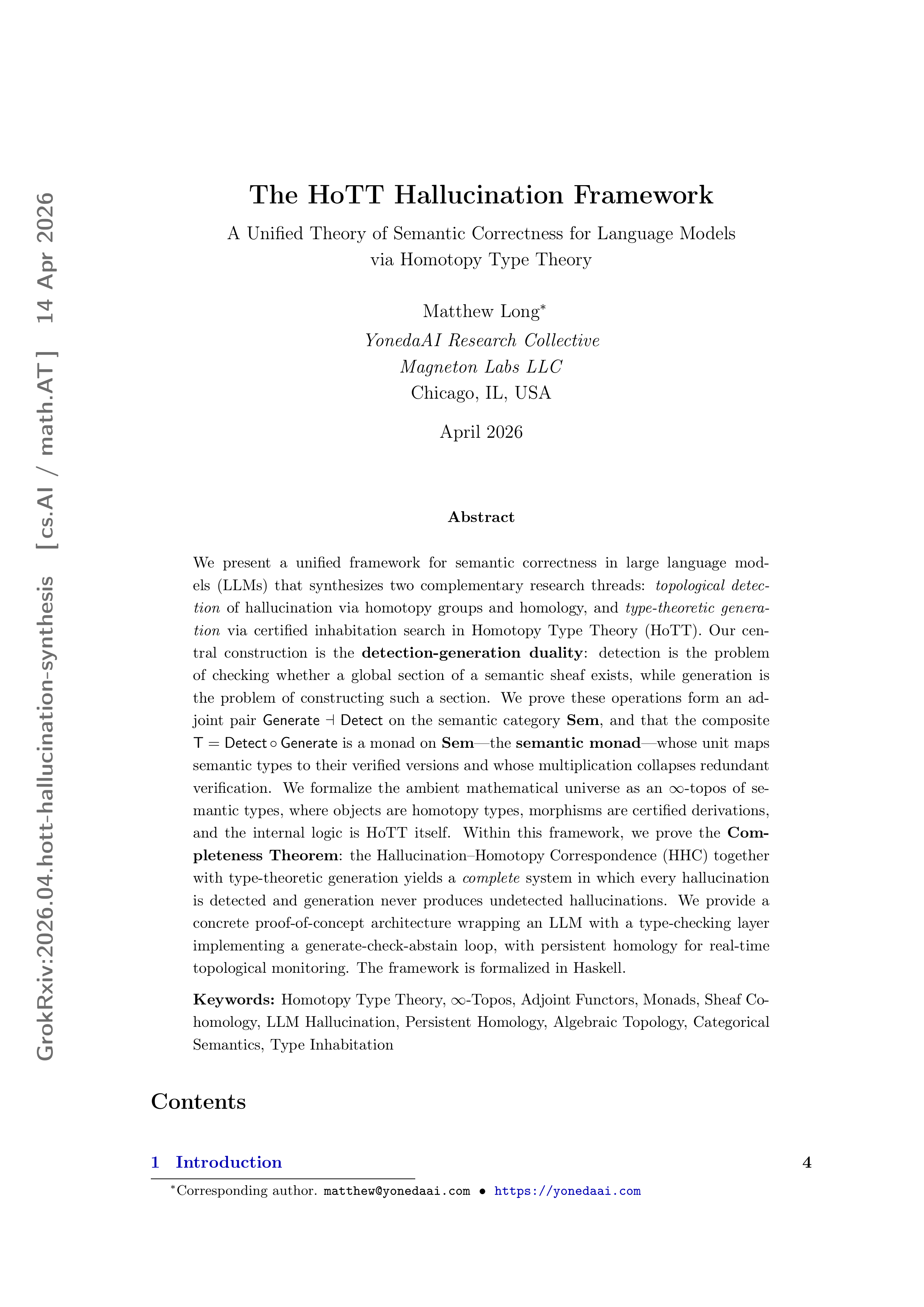 Cover of The HoTT Hallucination Framework: A Unified Theory of Semantic Correctness via Homotopy Type Theory